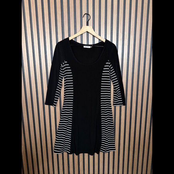 Calvin Klein Dresses & Skirts - Calvin Klein Dress 4 / Small Womens Black & Gray Long Sleeve Shift Stripe Jersey